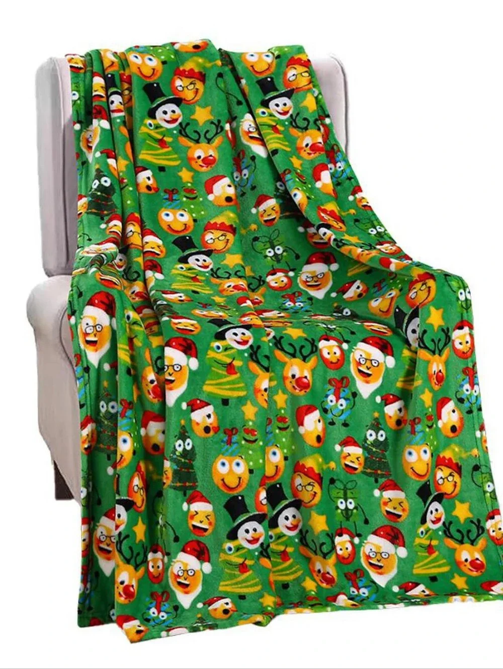 Christmas Green Funny Faces Plush Throw Blanket